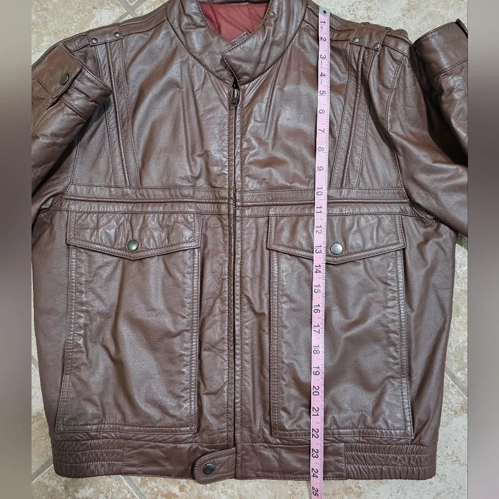 American Male Mens Size M Brown Leather Jacket Vintage 80s Moto Aviator Archival - Picture 9 of 9